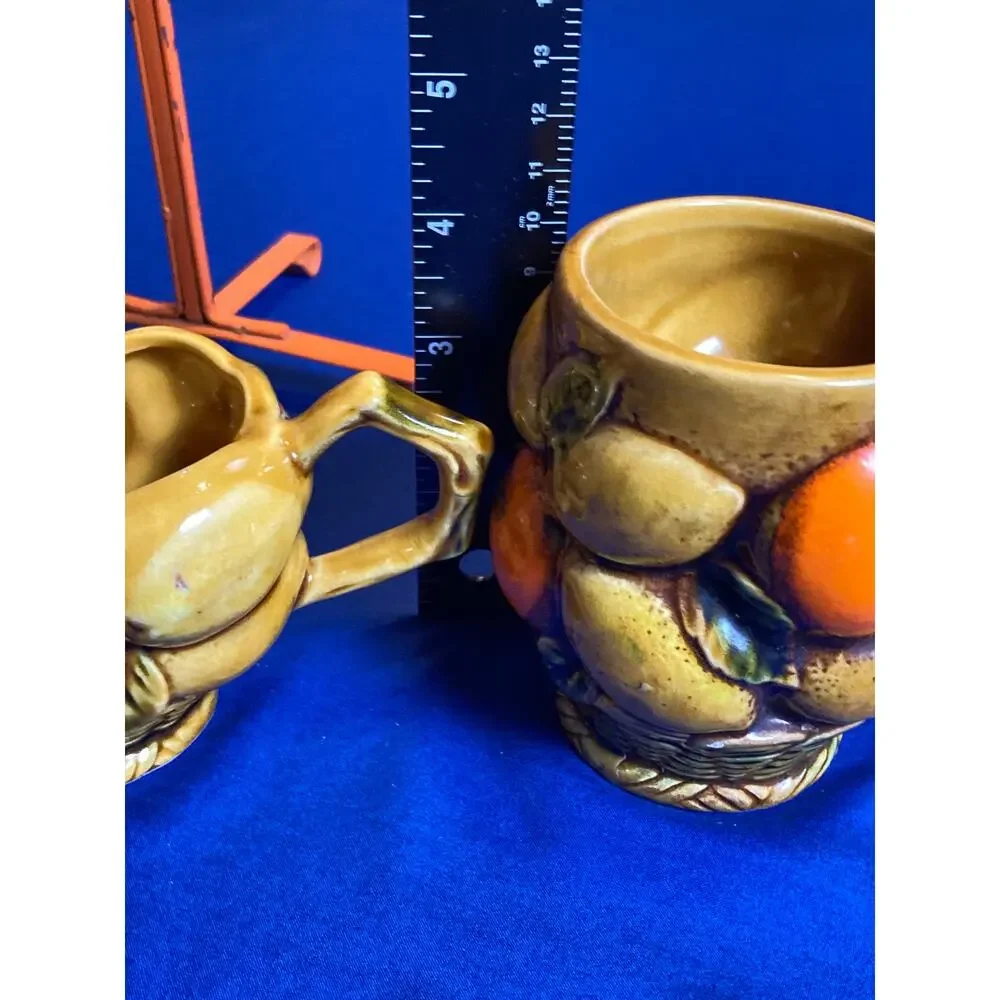 VTG Tea Set Orange Spice by INARCO Tea Cups (2) Lidded Sugar Bowl Creamer -Stand